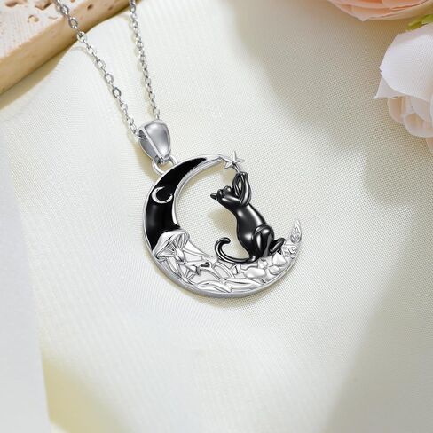KiiKii Gothic Necklace 925 Sterling Silver Cat/Fox/Bat/Phoenix/Highland Cow Pendant Crescent Moon Mushroom Necklace Animal Jewelry Gifts for Women in Saudi Arabia