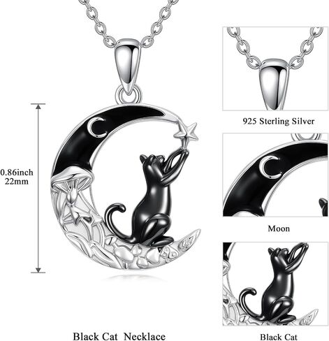 KiiKii Gothic Necklace 925 Sterling Silver Cat/Fox/Bat/Phoenix/Highland Cow Pendant Crescent Moon Mushroom Necklace Animal Jewelry Gifts for Women in Saudi Arabia