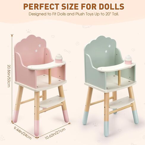 Wooden Baby Doll High Chair, Doll Furniture, Fits Up to 18 inch Baby Dolls, 18 inch Doll Accessories - Pink in Kuwait