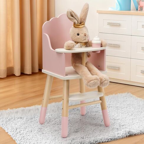 Wooden Baby Doll High Chair, Doll Furniture, Fits Up to 18 inch Baby Dolls, 18 inch Doll Accessories - Pink in Kuwait