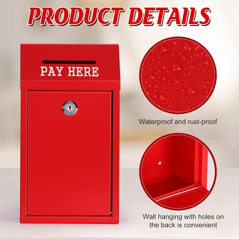 Metal Donation Box Collection Safe Suggestion Box with Lock Wall Mounted Mailbox Delivery Ballot Case Key Drop Case for Home Office Outdoor Door (Pink, 10.24 x 5.71 x 2.95 Inch) in Saudi Arabia