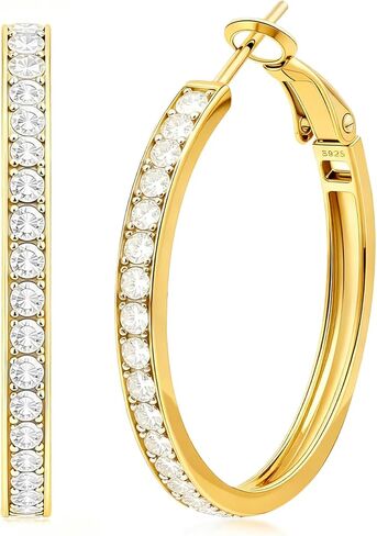 أقراط مويسانيتي من ريني آند كيه للنساء 30/50 مم كبيرة من الذهب الأبيض المطلي بالألماس أقراط فضية S925 خفيفة الوزن من الداخل إلى الخارج VVS D أطواق مويسانيتي معتمدة 1.34/3.86 قيراط in Kuwait