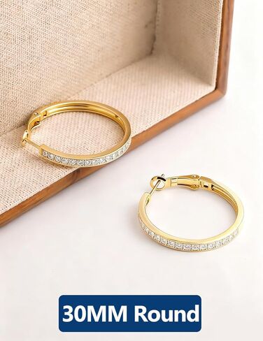 أقراط مويسانيتي من ريني آند كيه للنساء 30/50 مم كبيرة من الذهب الأبيض المطلي بالألماس أقراط فضية S925 خفيفة الوزن من الداخل إلى الخارج VVS D أطواق مويسانيتي معتمدة 1.34/3.86 قيراط in Kuwait