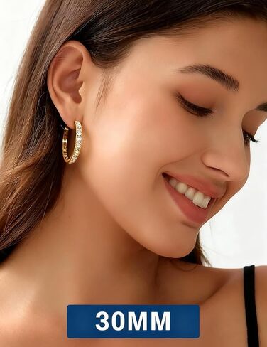 أقراط مويسانيتي من ريني آند كيه للنساء 30/50 مم كبيرة من الذهب الأبيض المطلي بالألماس أقراط فضية S925 خفيفة الوزن من الداخل إلى الخارج VVS D أطواق مويسانيتي معتمدة 1.34/3.86 قيراط in Kuwait