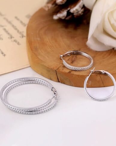 أقراط مويسانيتي من ريني آند كيه للنساء 30/50 مم كبيرة من الذهب الأبيض المطلي بالألماس أقراط فضية S925 خفيفة الوزن من الداخل إلى الخارج VVS D أطواق مويسانيتي معتمدة 1.34/3.86 قيراط in Kuwait