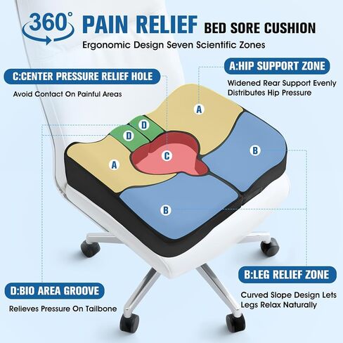 Upgraded Bed Sore Cushions for Butt, Bedsore Pressure Relief Pillow for Sleeping and Sitting,Memory Foam Bed Sore Donut Pillow,Tailbone Pain Relief Cushion for Bed Sores on Buttocks, Black in Saudi Arabia