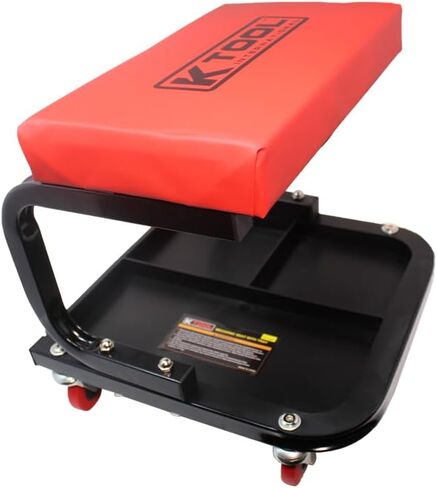 مقعد زاحف ميكانيكي 74981 من K Tool International مع تخزين الأدوات للكراجات ومحلات الإصلاح والأعمال اليدوية، مقعد مبطن، 350 رطل. السعة، إطار فولاذي أنبوبي عالي التحمل، (4) عجلات دوارة، أحمر/أسود in Kuwait
