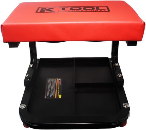 مقعد زاحف ميكانيكي 74981 من K Tool International مع تخزين الأدوات للكراجات ومحلات الإصلاح والأعمال اليدوية، مقعد مبطن، 350 رطل. السعة، إطار فولاذي أنبوبي عالي التحمل، (4) عجلات دوارة، أحمر/أسود in Kuwait