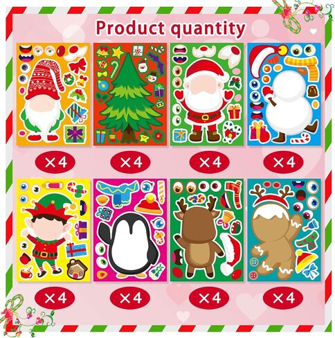 Christmas Stickers 36 PCS for Kids Make a Face Stickers, Make Your Own Christmas Sticker DIY Mix and Match Christmas Party Games Sticker Decorating Party Favors Supplies for School Student Awards in Kuwait