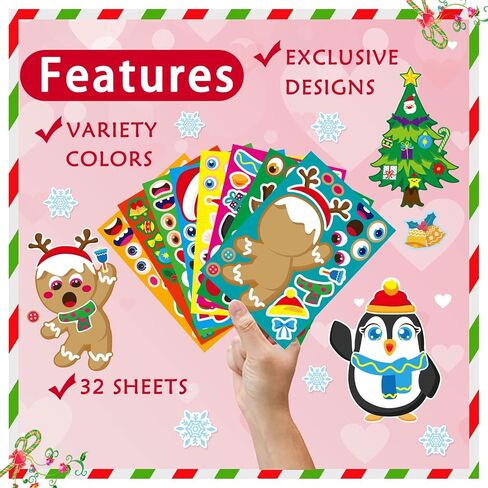 Christmas Stickers 36 PCS for Kids Make a Face Stickers, Make Your Own Christmas Sticker DIY Mix and Match Christmas Party Games Sticker Decorating Party Favors Supplies for School Student Awards in Kuwait