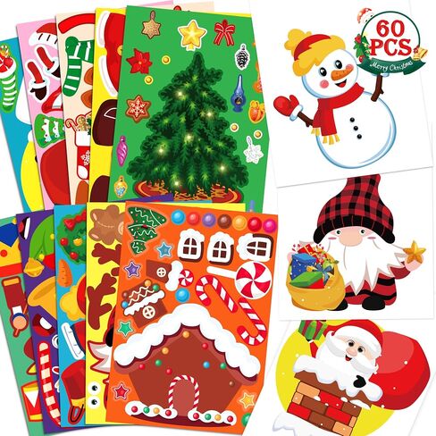 70Sheets Christmas Stickers Crafts Bulk, Make-a-Gingerbread House/Nutcracker/Snowman/Elf/Xmas Tree Stocking Stuffers Goodie Bag Gifts Party Favors Supplies (Small Size) in Saudi Arabia