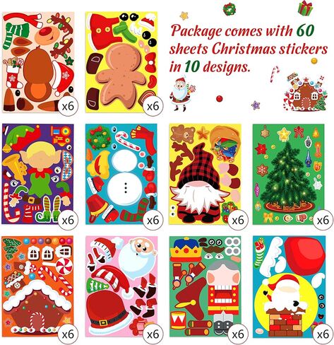 70Sheets Christmas Stickers Crafts Bulk, Make-a-Gingerbread House/Nutcracker/Snowman/Elf/Xmas Tree Stocking Stuffers Goodie Bag Gifts Party Favors Supplies (Small Size) in Saudi Arabia
