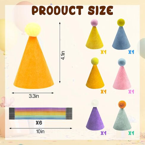 6 Pcs Colorful Mini Party Hats for Stuffed Animals, Birthday Party Felt Cone Hat for Cat Dolls Dog Rabbit Puppies Birthday Party Decorations in Saudi Arabia