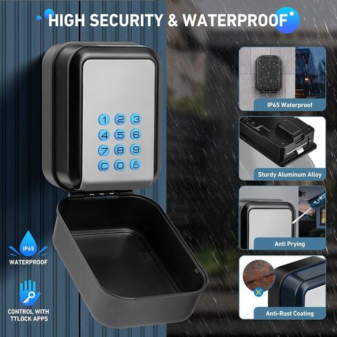 HUANLANG Smart Key Lock Box - Bluetooth Electronic Lock Box for Keys, Wall Mount Digital Key Storage with App Control & PIN Code Types, IP65 Waterproof lockbox for Home, Airbnb, Realtor and Office in Saudi Arabia