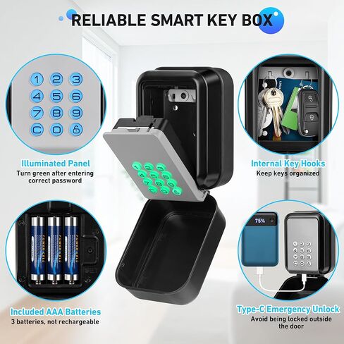 HUANLANG Smart Key Lock Box - Bluetooth Electronic Lock Box for Keys, Wall Mount Digital Key Storage with App Control & PIN Code Types, IP65 Waterproof lockbox for Home, Airbnb, Realtor and Office in Saudi Arabia