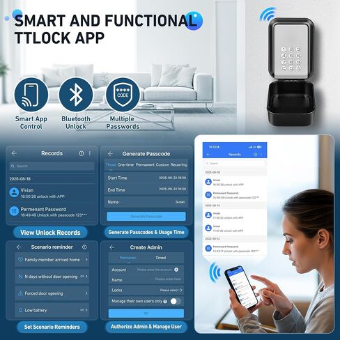 HUANLANG Smart Key Lock Box - Bluetooth Electronic Lock Box for Keys, Wall Mount Digital Key Storage with App Control & PIN Code Types, IP65 Waterproof lockbox for Home, Airbnb, Realtor and Office in Saudi Arabia