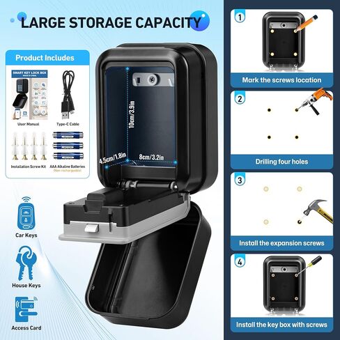 HUANLANG Smart Key Lock Box - Bluetooth Electronic Lock Box for Keys, Wall Mount Digital Key Storage with App Control & PIN Code Types, IP65 Waterproof lockbox for Home, Airbnb, Realtor and Office in Saudi Arabia
