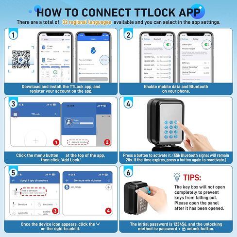 HUANLANG Smart Key Lock Box - Bluetooth Electronic Lock Box for Keys, Wall Mount Digital Key Storage with App Control & PIN Code Types, IP65 Waterproof lockbox for Home, Airbnb, Realtor and Office in Saudi Arabia