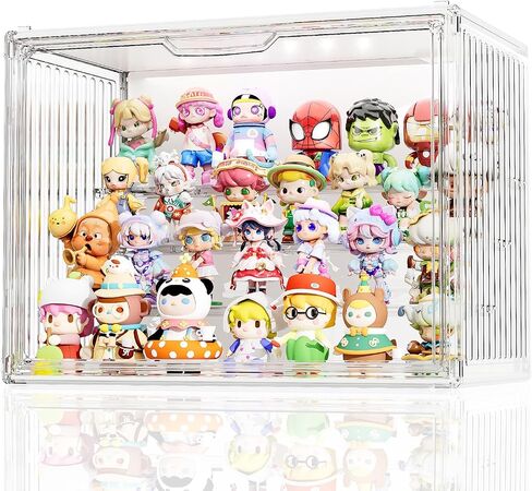 JOYZAN Clear Acrylic Display Case with Lights, 4 Tier LED Display Case for Collectibles 14.2" x 8.67" x 10.6" Stackable Lighted Display Box with Magnetic Door - Large 2 Packs in Saudi Arabia