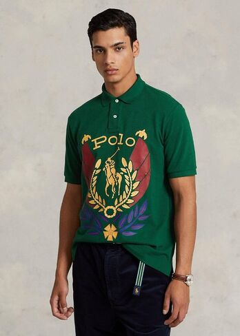 قميص بولو RALPH LAUREN رجالي كلاسيكي برسومات شبكية (لاعب بولو، L)، مقاس كبير in Saudi Arabia