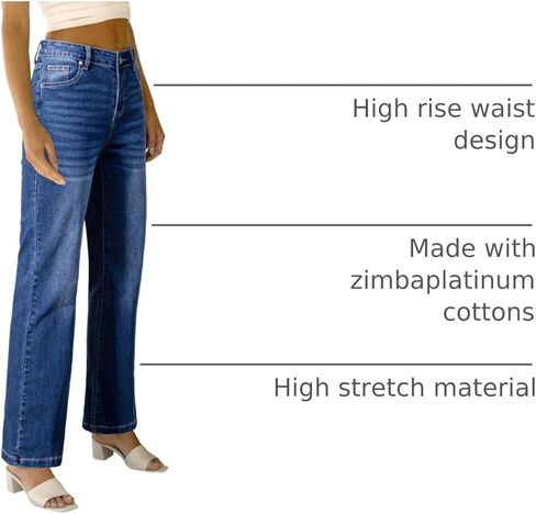 Sidefeel Women's Wide Leg Jeans Casual High Waisted Straight Stretch Denim Pants with Pockets in Saudi Arabia