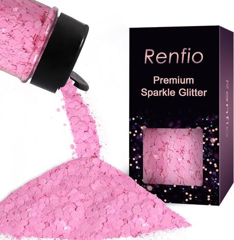 Renfio Matte Pink Chunky Glitter,1.76oz/50g Mixed Pink Resin Glitter, Matte Hexagon Sequins Flakes for Snowglobe Tumbler Supplies,Craft,Resin,Festival Decoration,Rose,Nail,Hair,Face,Slime in Saudi Arabia