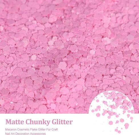 Renfio Matte Pink Chunky Glitter,1.76oz/50g Mixed Pink Resin Glitter, Matte Hexagon Sequins Flakes for Snowglobe Tumbler Supplies,Craft,Resin,Festival Decoration,Rose,Nail,Hair,Face,Slime in Saudi Arabia