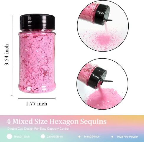 Renfio Matte Pink Chunky Glitter,1.76oz/50g Mixed Pink Resin Glitter, Matte Hexagon Sequins Flakes for Snowglobe Tumbler Supplies,Craft,Resin,Festival Decoration,Rose,Nail,Hair,Face,Slime in Saudi Arabia
