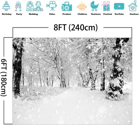 Mocsicka Winter Snowing Backdrop White Frozen Forest Path Photography Background 7x5ft Winter Backdrops for Children Photoshoot Home Party Decoration Photo Studio Props in Kuwait