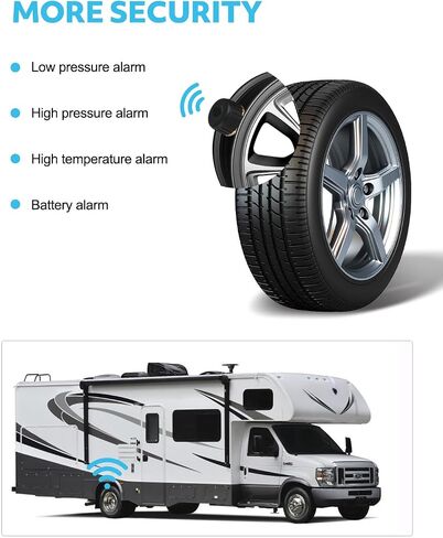 نظام مراقبة ضغط الإطارات RV، 1 شاشة شحن بالطاقة الشمسية من النوع C و4 أجهزة استشعار نحاسية نقية، TPMS للقافلة/البيك اب/الشاحنة، شاشة LCD مع أضواء مؤشر بلونين ومنبه، 10-90 رطل لكل بوصة مربعة، 2025 محدث in Saudi Arabia