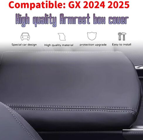 ملحقات مخصصة لسيارة Lexus GX 2024 2025 من الجلد غطاء صندوق مسند الذراع المركزي مسند الذراع وسادة حماية مسند الذراع المركزي (أسود مع خياطة سوداء) in Kuwait