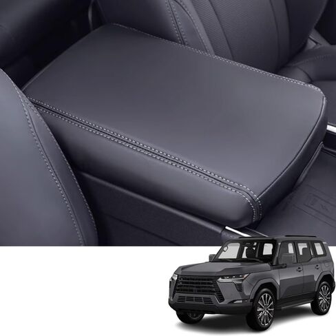 ملحقات مخصصة لسيارة Lexus GX 2024 2025 من الجلد غطاء صندوق مسند الذراع المركزي مسند الذراع وسادة حماية مسند الذراع المركزي (أسود مع خياطة سوداء) in Kuwait