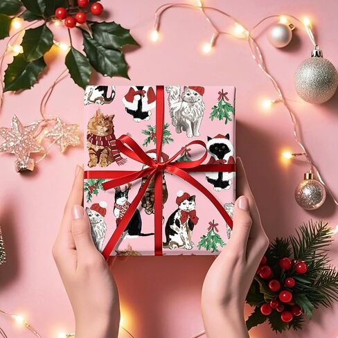 ورق تغليف عيد الميلاد للكلاب قابل للعكس من WRAPAHOLIC - لفة صغيرة - 17 بوصة × 33 قدمًا - ورق تغليف عيد الميلاد للكلاب باللون الوردي وتصميم منقط لقضاء العطلات، والاحتفال بحفلات الجرو in Saudi Arabia