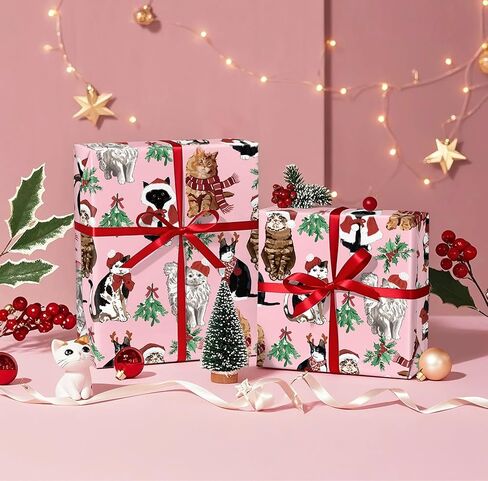 ورق تغليف عيد الميلاد للكلاب قابل للعكس من WRAPAHOLIC - لفة صغيرة - 17 بوصة × 33 قدمًا - ورق تغليف عيد الميلاد للكلاب باللون الوردي وتصميم منقط لقضاء العطلات، والاحتفال بحفلات الجرو in Saudi Arabia