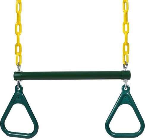 REDCAMP Trapeze Bar for Swing Set Playground, Heavy Duty 18" Trapeze Swing Bar with Rings and Adjustable Chains 47" Long,Yellow and Green in Saudi Arabia