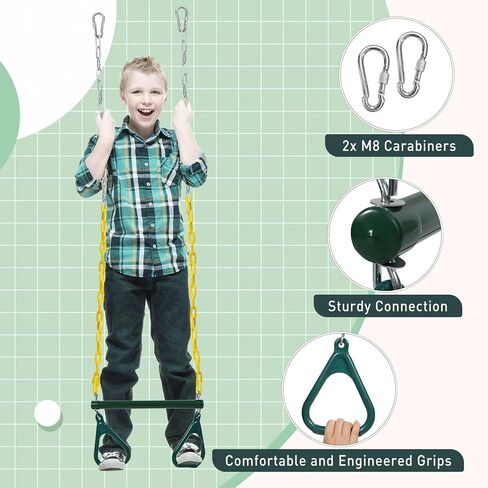 REDCAMP Trapeze Bar for Swing Set Playground, Heavy Duty 18" Trapeze Swing Bar with Rings and Adjustable Chains 47" Long,Yellow and Green in Saudi Arabia