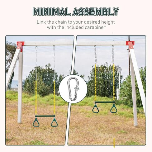 REDCAMP Trapeze Bar for Swing Set Playground, Heavy Duty 18" Trapeze Swing Bar with Rings and Adjustable Chains 47" Long,Yellow and Green in Saudi Arabia