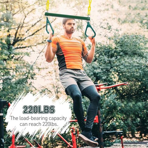 REDCAMP Trapeze Bar for Swing Set Playground, Heavy Duty 18" Trapeze Swing Bar with Rings and Adjustable Chains 47" Long,Yellow and Green in Saudi Arabia