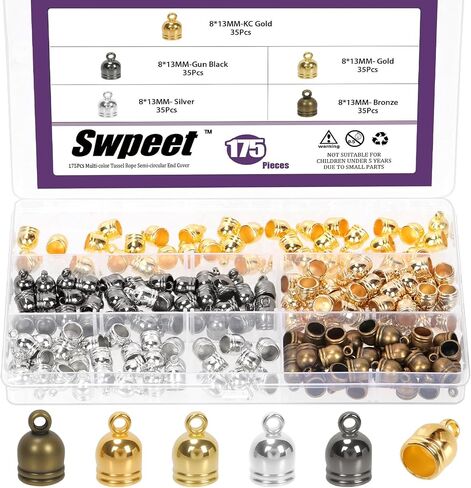200 قطعة من Swpeet 5 ألوان 8 × 13 مم غطاء نهاية سلك شرابة مع مجموعة حلقات حلقية، أغطية أطراف جلدية، غراء في موصلات أسطوانية جلدية، أسلاك جلدية تنتهي غطاء خرز لأقراط DIY صناعة المجوهرات in Kuwait