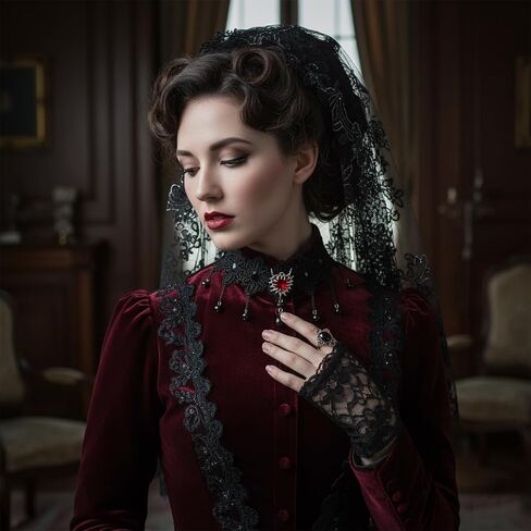 ‌Black Lace Choker with Rose & Skull - Gothic Jewelry Steampunk Necklace, Vampire Necklace for Women, Halloween Outfit Party Gifts‌ in Saudi Arabia