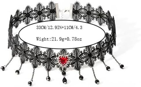 ‌Black Lace Choker with Rose & Skull - Gothic Jewelry Steampunk Necklace, Vampire Necklace for Women, Halloween Outfit Party Gifts‌ in Saudi Arabia