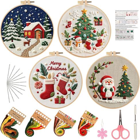 Christmas Embroidery Kits 4 Set DIY Needlepoint Kit for Adults Beginners Cross Stitch Kits for Craft Lover Christmas Gifts in Saudi Arabia