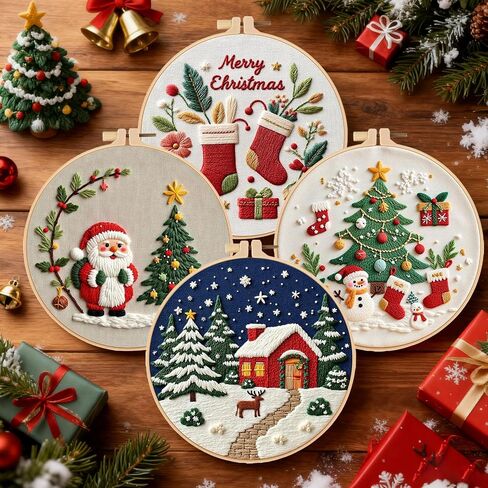Christmas Embroidery Kits 4 Set DIY Needlepoint Kit for Adults Beginners Cross Stitch Kits for Craft Lover Christmas Gifts in Saudi Arabia