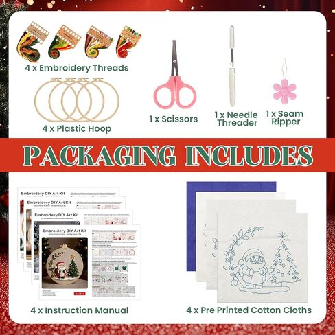 Christmas Embroidery Kits 4 Set DIY Needlepoint Kit for Adults Beginners Cross Stitch Kits for Craft Lover Christmas Gifts in Saudi Arabia
