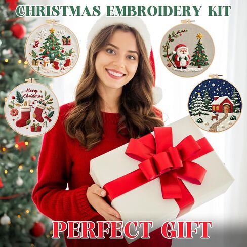 Christmas Embroidery Kits 4 Set DIY Needlepoint Kit for Adults Beginners Cross Stitch Kits for Craft Lover Christmas Gifts in Saudi Arabia