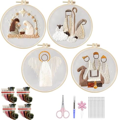 LGLRTD Christmas Embroidery Kits, 4 Sets Embroidery Kits for Beginners, Cross Stitch Kits for Adults with Pattern, Needles, Threads, Tools, DIY Needlepoint Craft Kit, 6 inch (Christmas) in Saudi Arabia