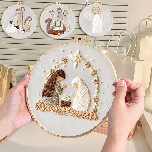 LGLRTD Christmas Embroidery Kits, 4 Sets Embroidery Kits for Beginners, Cross Stitch Kits for Adults with Pattern, Needles, Threads, Tools, DIY Needlepoint Craft Kit, 6 inch (Christmas) in Saudi Arabia