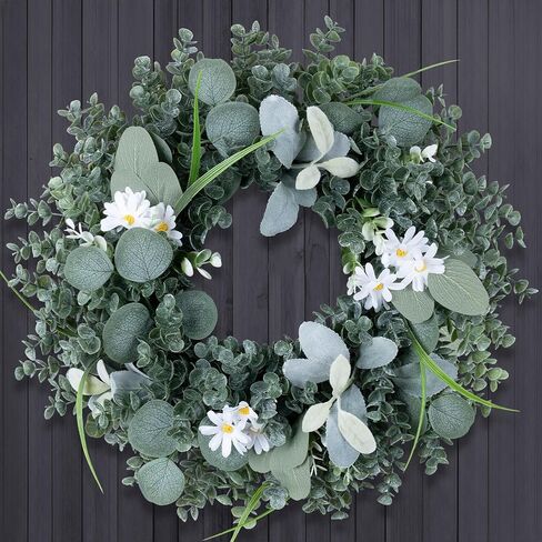 Wreath for Front Door, 18 Inch Spring Summer Eucalyptus Wreaths, Handmade Greenery Wreath All Season for Outside Window Wall Festival Farmhouse Indoor Outdoor Party Holiday Wedding Home Decor in Saudi Arabia