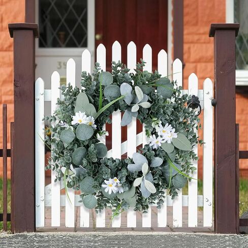Wreath for Front Door, 18 Inch Spring Summer Eucalyptus Wreaths, Handmade Greenery Wreath All Season for Outside Window Wall Festival Farmhouse Indoor Outdoor Party Holiday Wedding Home Decor in Saudi Arabia