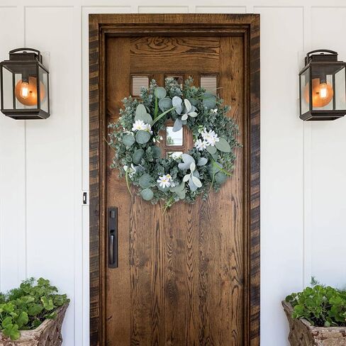 Wreath for Front Door, 18 Inch Spring Summer Eucalyptus Wreaths, Handmade Greenery Wreath All Season for Outside Window Wall Festival Farmhouse Indoor Outdoor Party Holiday Wedding Home Decor in Saudi Arabia